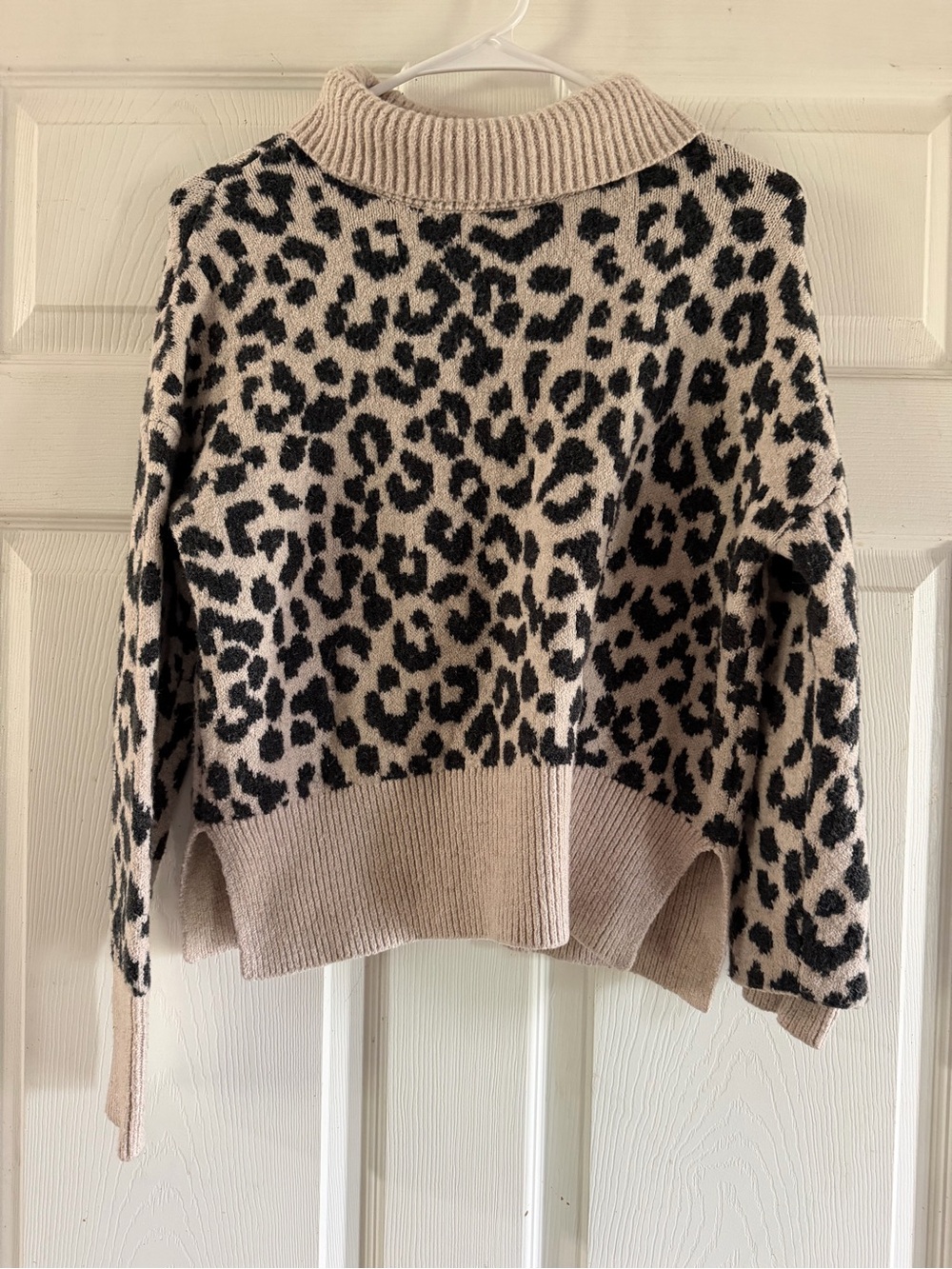 Leopard Print Mock Neck Sweater in Cream and Black